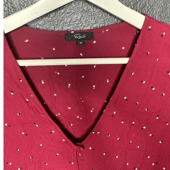 Rails Women's Beaux Rouge Offset Dot Long Sleeve Peplum Top Size Medium - Picture 4 of 9